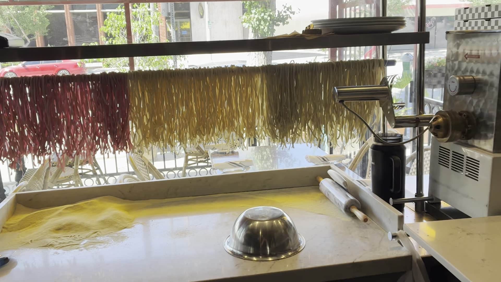 Fresh pasta machine at Pizzeria Del Sol